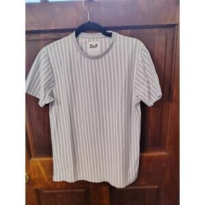 D&F Striped White and Light Blue T Shirt Men’s Size Medium